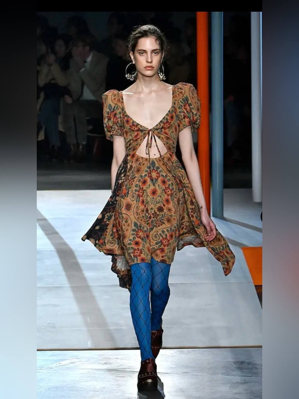 Preen by Thornton Bregazzi Rust and Olive Floral High-Low Dress
